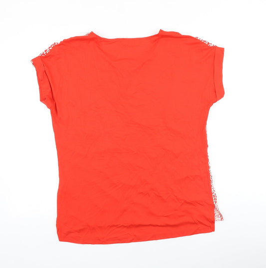 F&F Womens Red Geometric Viscose Basic Blouse Size 12 Round Neck