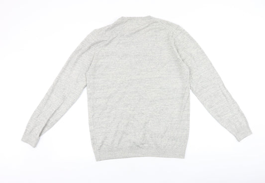 NEXT Mens Grey V-Neck Cotton Pullover Jumper Size M Long Sleeve