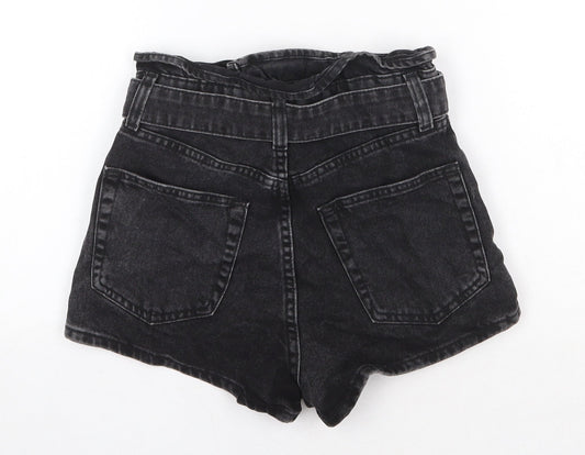 H&M Womens Black Cotton Boyfriend Shorts Size 4 Regular Button