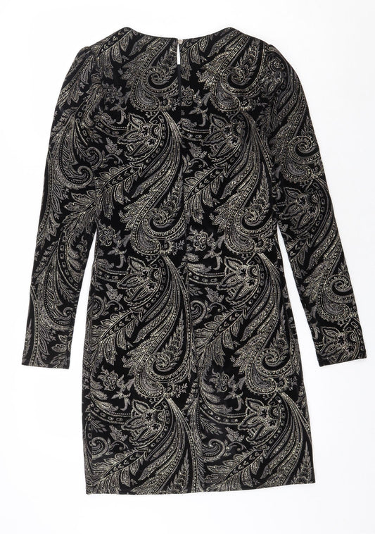 NEXT Womens Black Paisley Polyester Shift Size 8 Round Neck Button