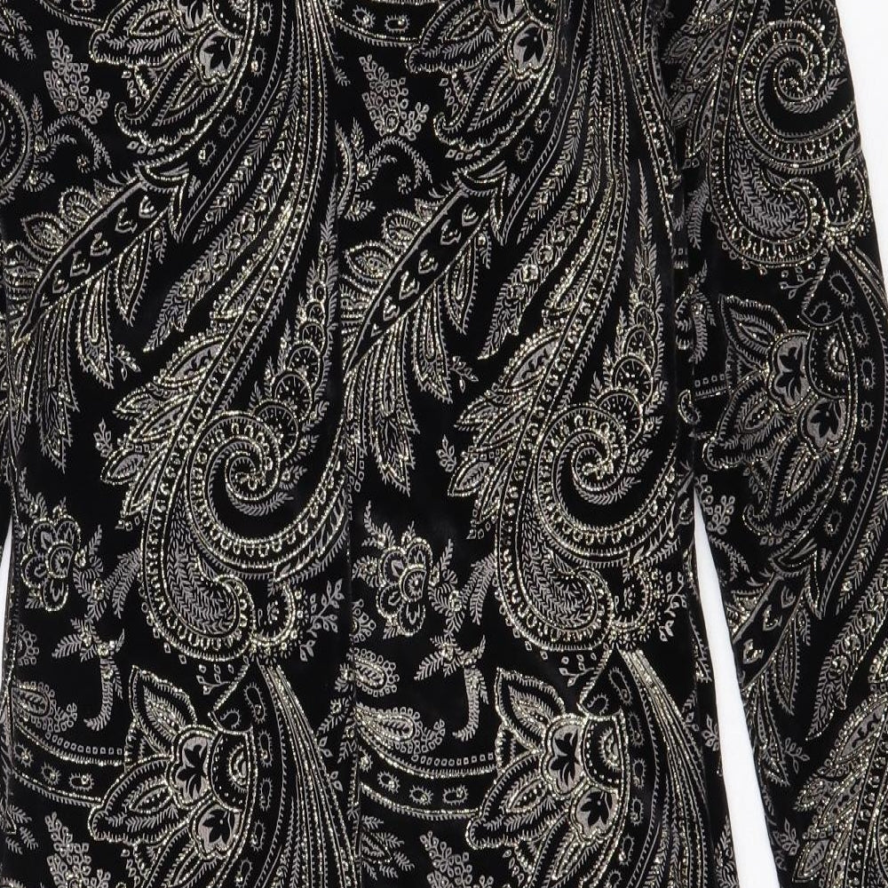 NEXT Womens Black Paisley Polyester Shift Size 8 Round Neck Button