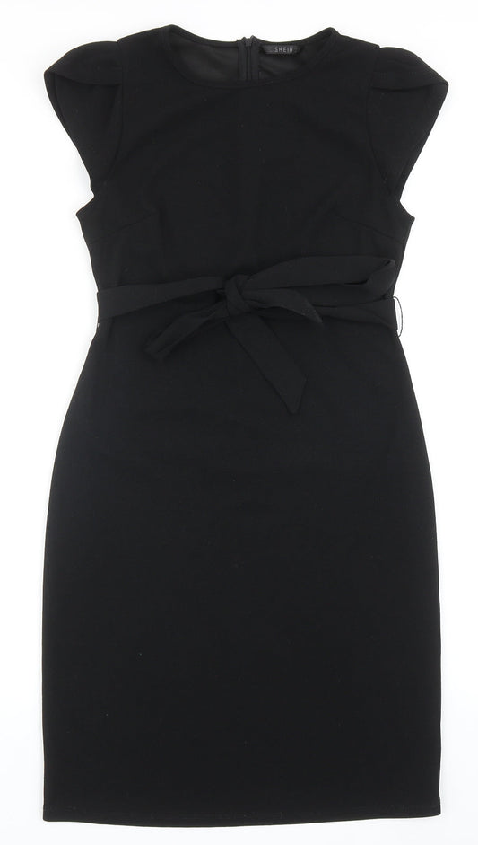 SheIn Womens Black Polyester A-Line Size M Round Neck Zip