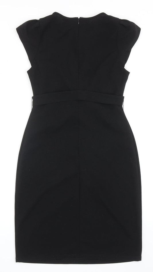 SheIn Womens Black Polyester A-Line Size M Round Neck Zip