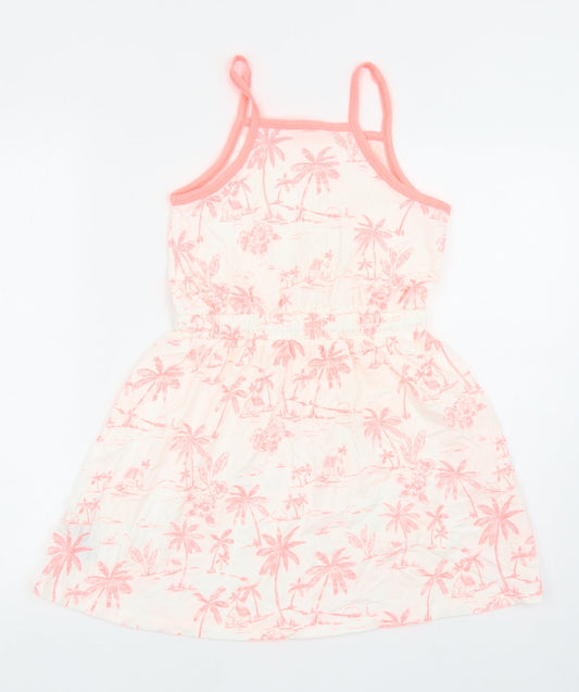 Marks and Spencer Girls Pink Geometric Cotton A-Line Size 9-10 Years Square Neck Drawstring