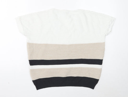 F&F Womens White V-Neck Viscose Pullover Jumper Size 12