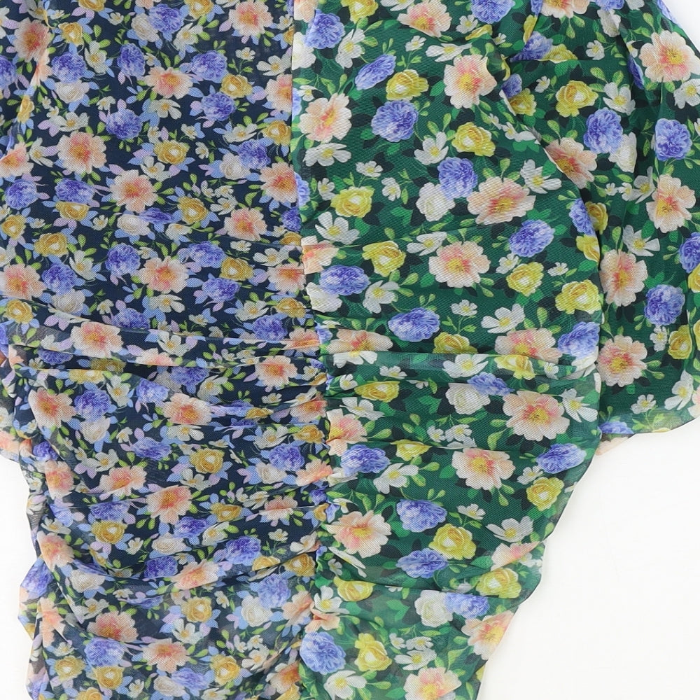 Boohoo Womens Multicoloured Floral Polyester Basic Blouse Size M Scoop Neck - Ruched