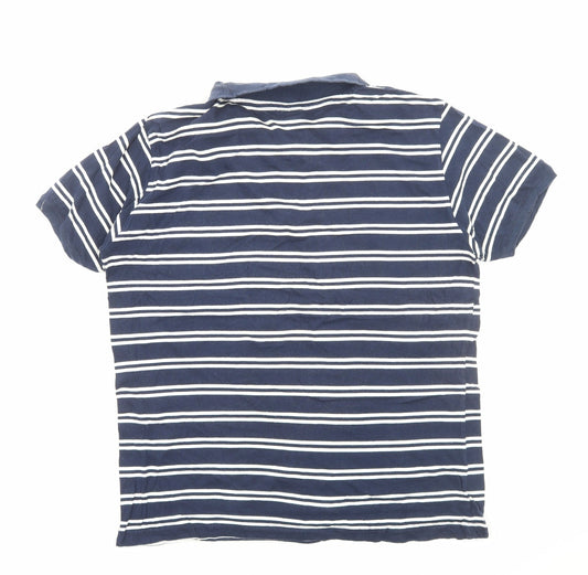 Modern Casuals Mens Blue Striped Cotton Polo Size M Collared Pullover