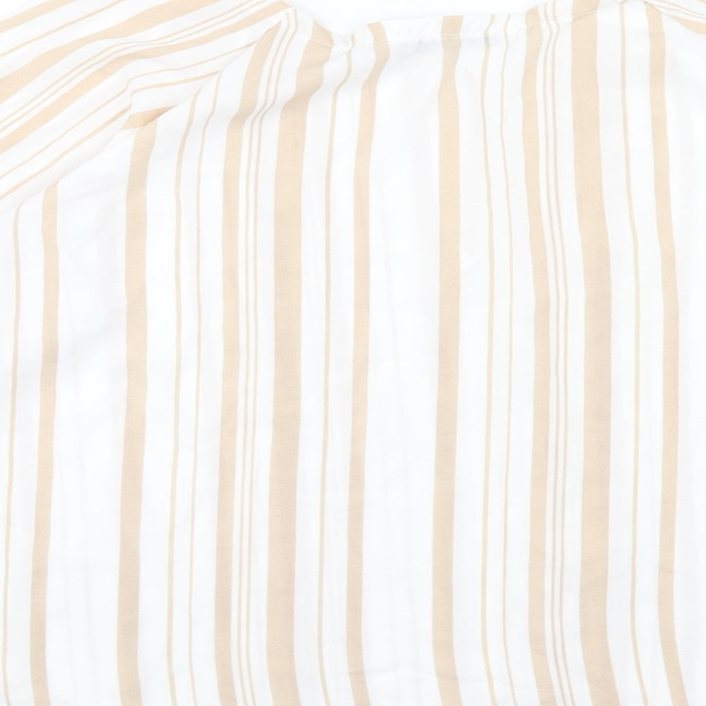 Boohoo Womens White Striped Polyester Basic Blouse Size 8 Boat Neck