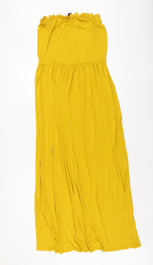 Boohoo Womens Yellow Viscose Maxi Size 16 Off the Shoulder Pullover