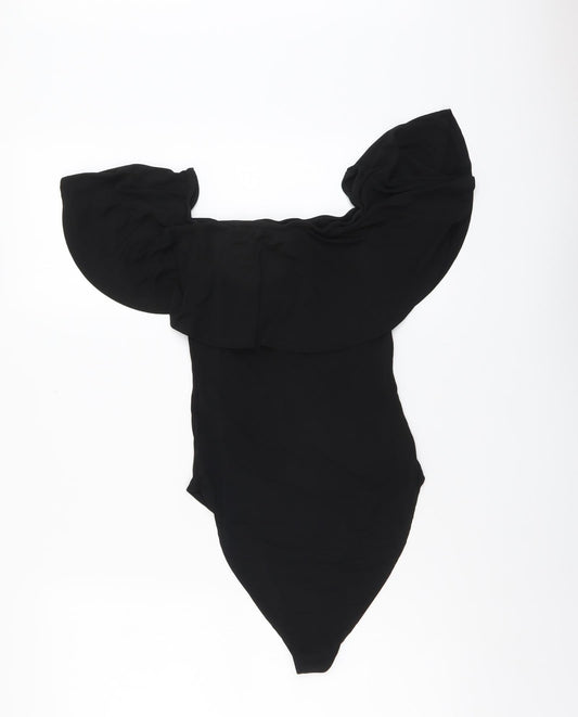 New Look Womens Black Polyester Bodysuit One-Piece Size 10 Snap
