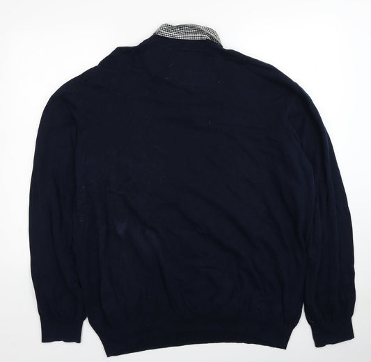 Sand Stone Mens Blue Collared Cotton Pullover Jumper Size 2XL Long Sleeve