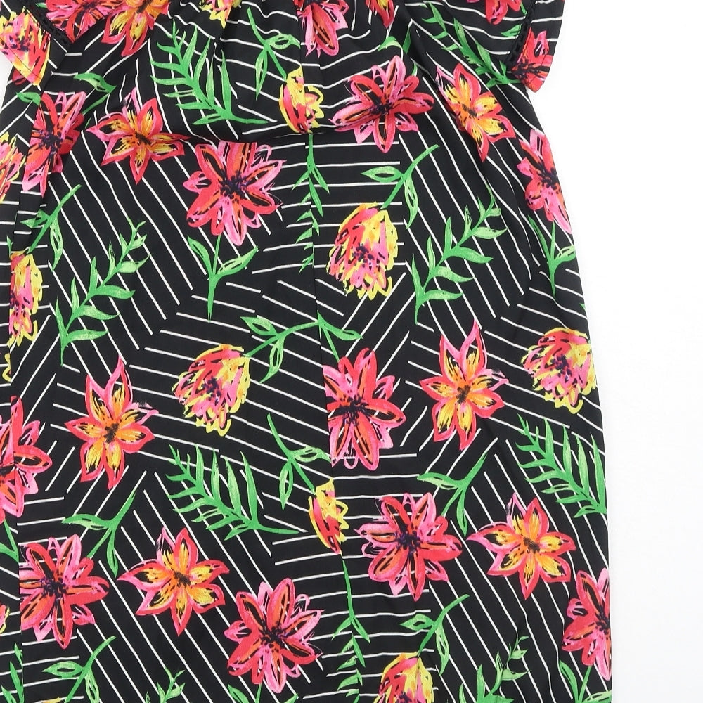 Primark Womens Black Floral Polyester T-Shirt Dress Size 8 Off the Shoulder Pullover
