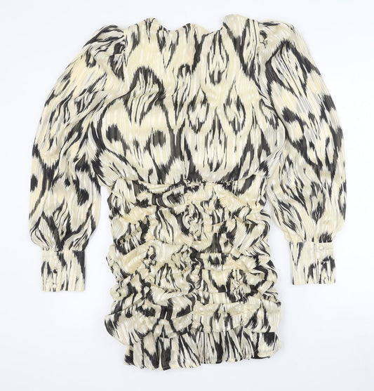 Oasis Womens Ivory Geometric Polyester Bodycon Size 12 Round Neck Zip