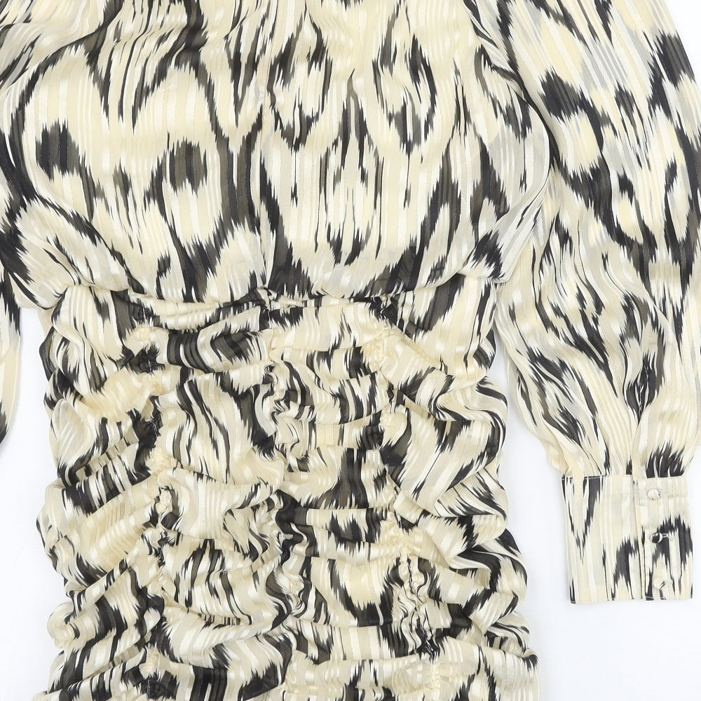 Oasis Womens Ivory Geometric Polyester Bodycon Size 12 Round Neck Zip