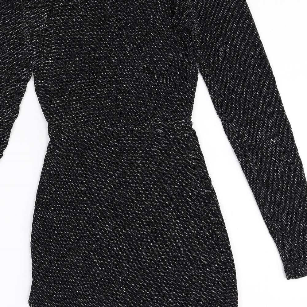 Divided Womens Black Polyamide Bodycon Size 6 V-Neck Pullover