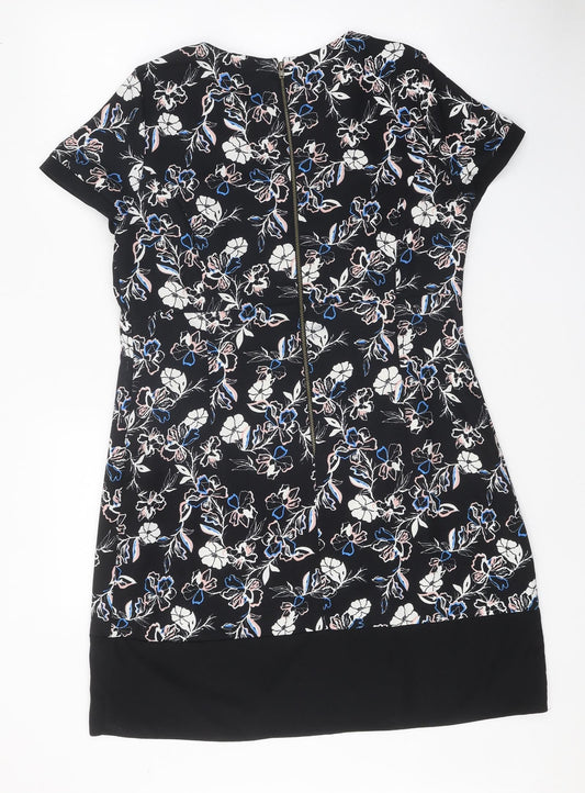George Womens Black Floral Viscose Shift One Size Round Neck Zip