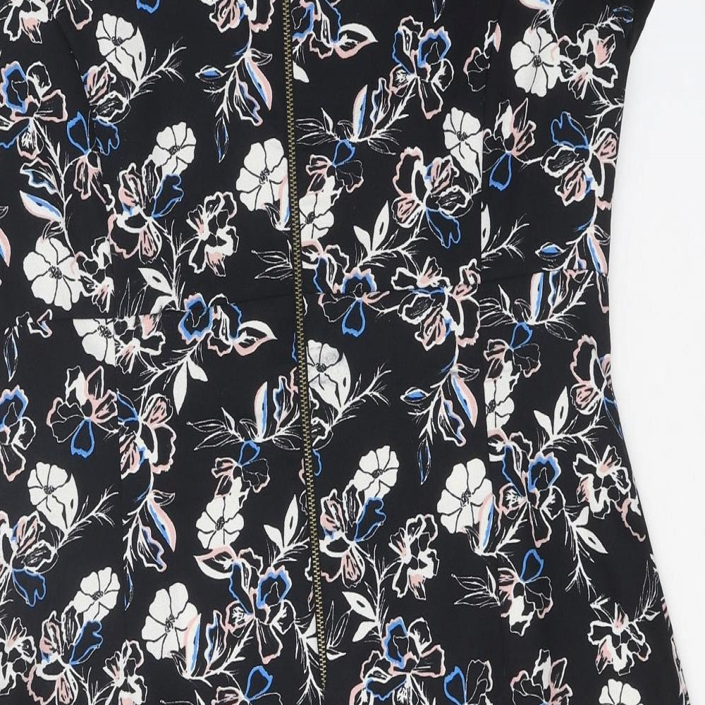 George Womens Black Floral Viscose Shift One Size Round Neck Zip