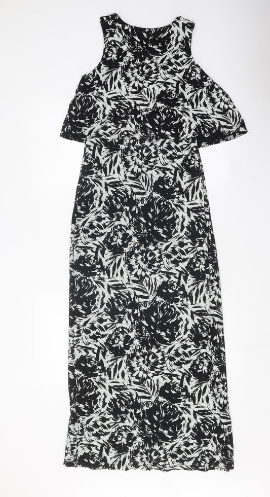 Select Womens Black Floral Viscose Fit & Flare Size 8 Round Neck Pullover