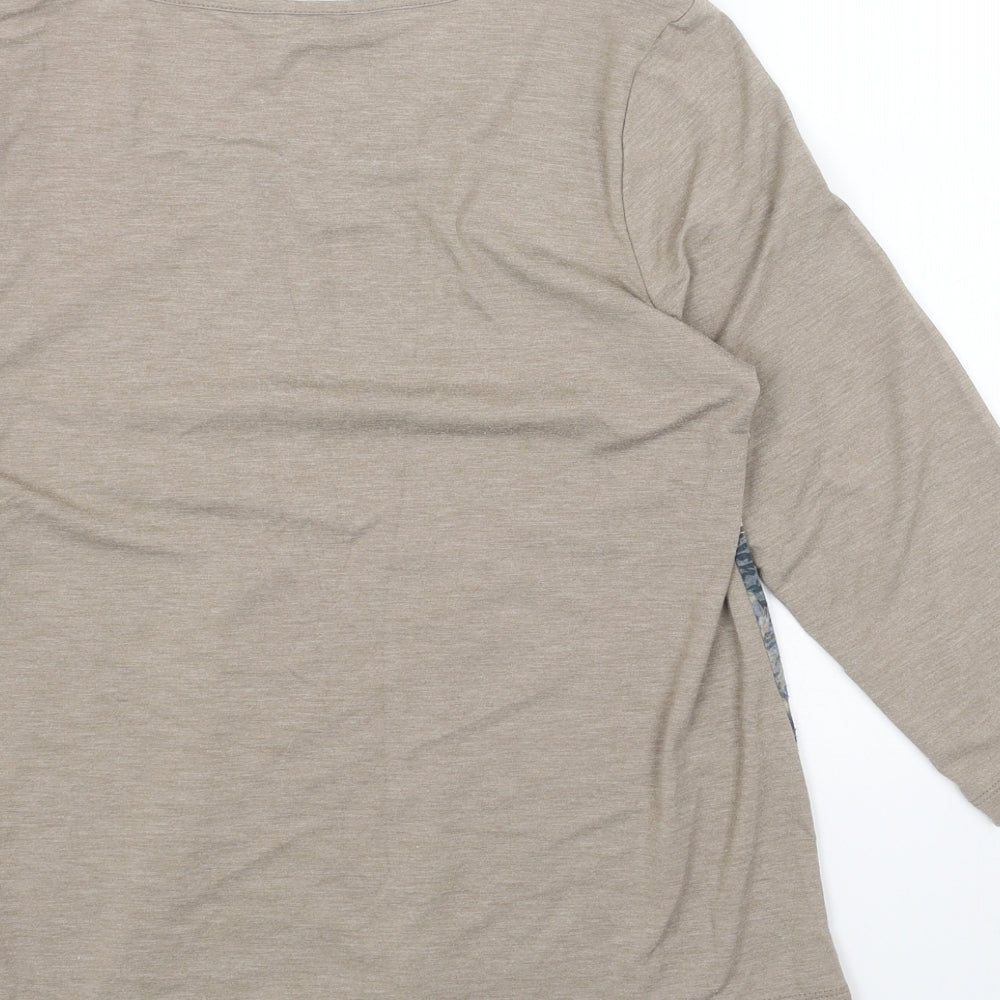 Bonmarché Womens Brown Geometric Cotton Basic Blouse Size 10 Round Neck