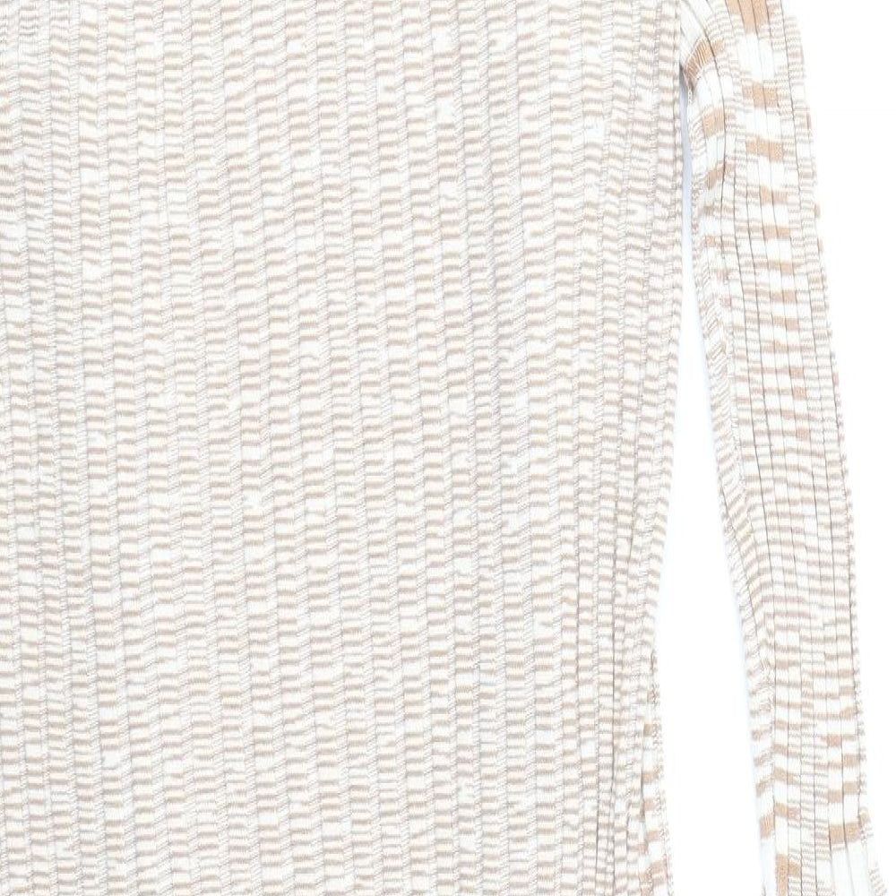 COTTON: ON Womens Beige V-Neck Viscose Cardigan Jumper Size L