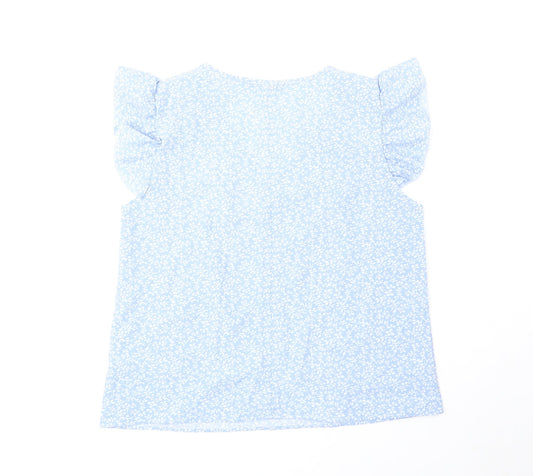 SheIn Womens Blue Floral Polyester Basic Blouse Size M V-Neck