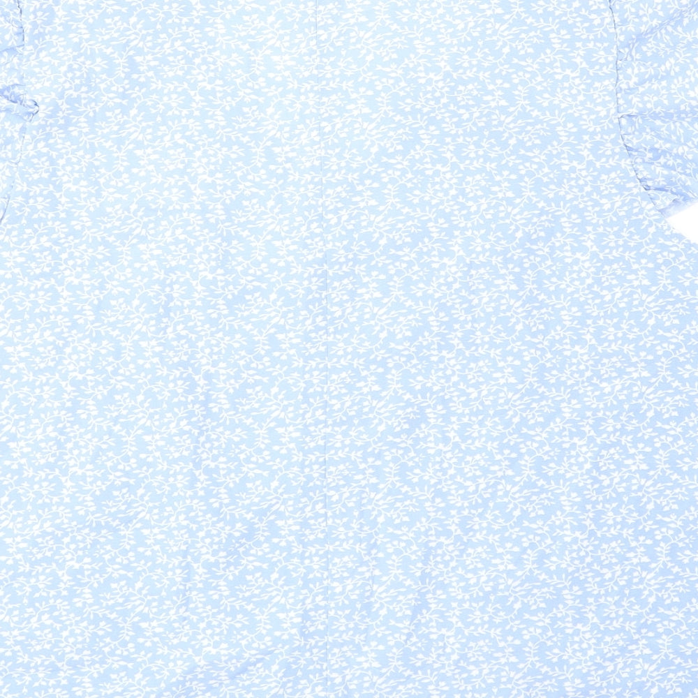 SheIn Womens Blue Floral Polyester Basic Blouse Size M V-Neck