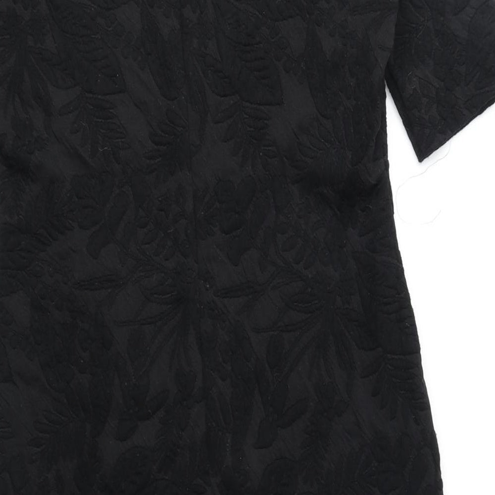 Per Una Womens Black Polyester Shift Size 12 V-Neck Zip - Floral Detail