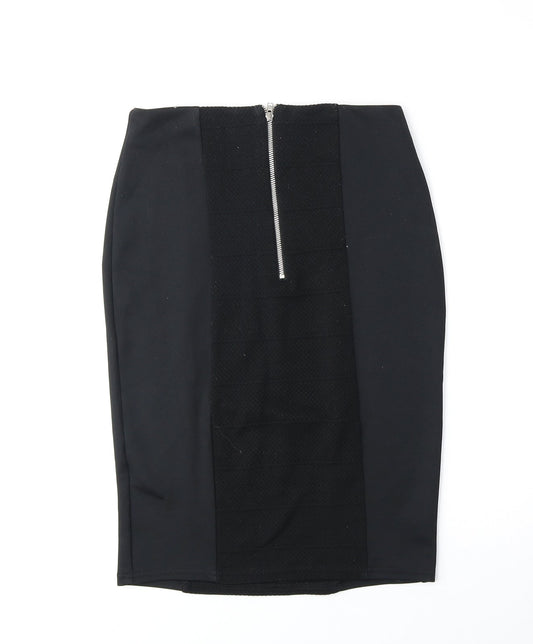 Miss Selfridge Womens Black Polyester Straight & Pencil Skirt Size 8 Zip