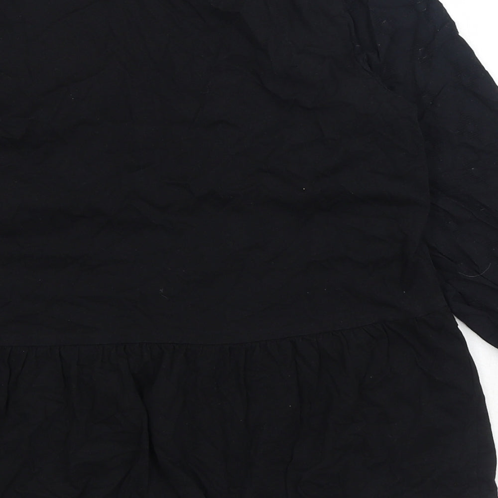 George Womens Black Cotton Basic Blouse Size 10 V-Neck