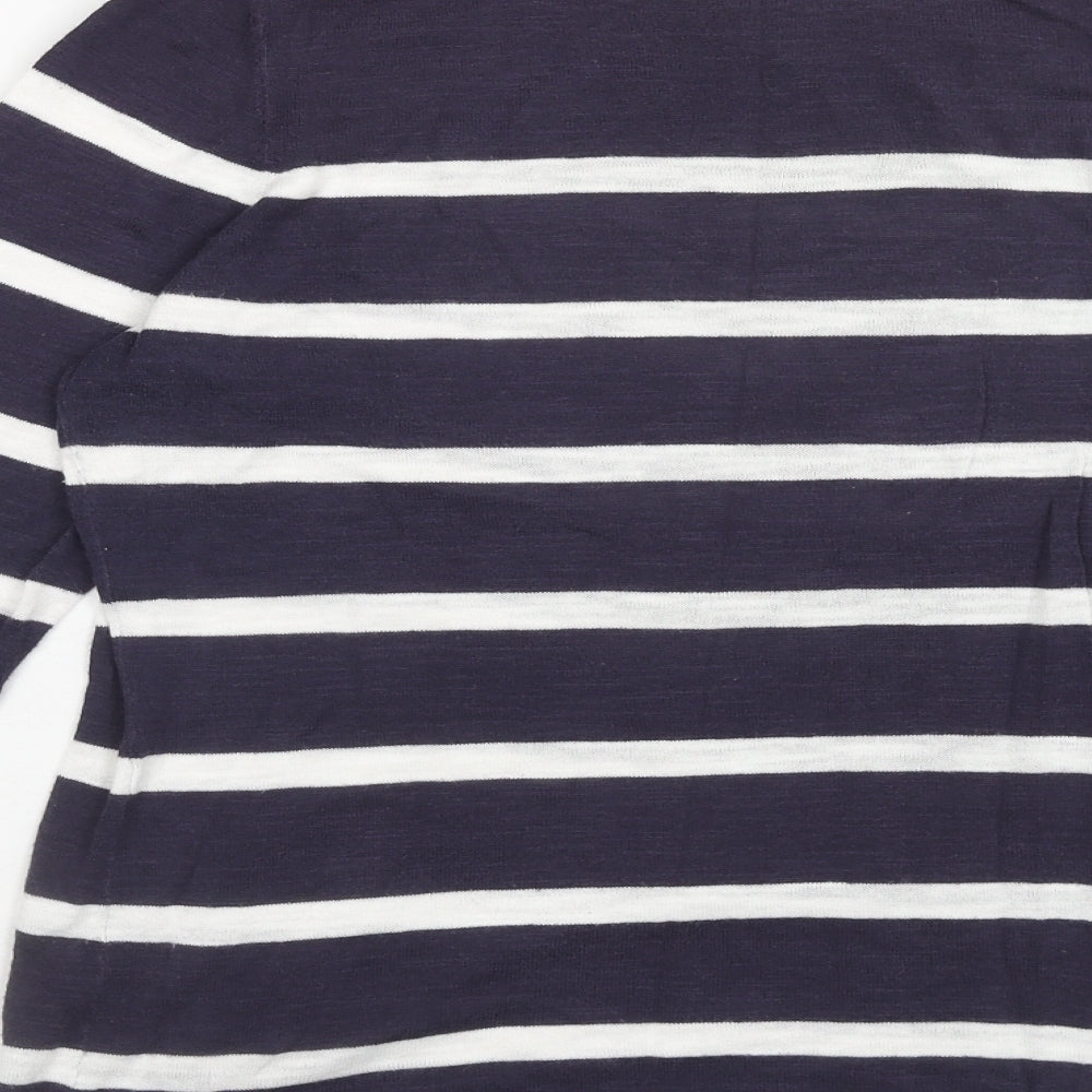 LOFT Womens Blue Striped Polyester Basic Blouse Size M Boat Neck