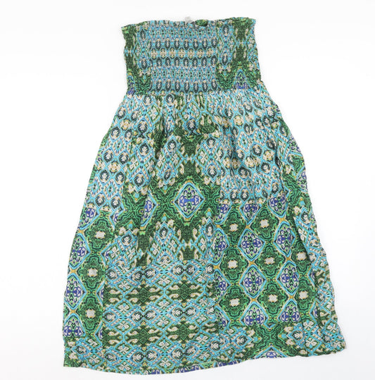 Peacocks Womens Green Geometric Viscose A-Line Size 8 Off the Shoulder Pullover - Shirred Top