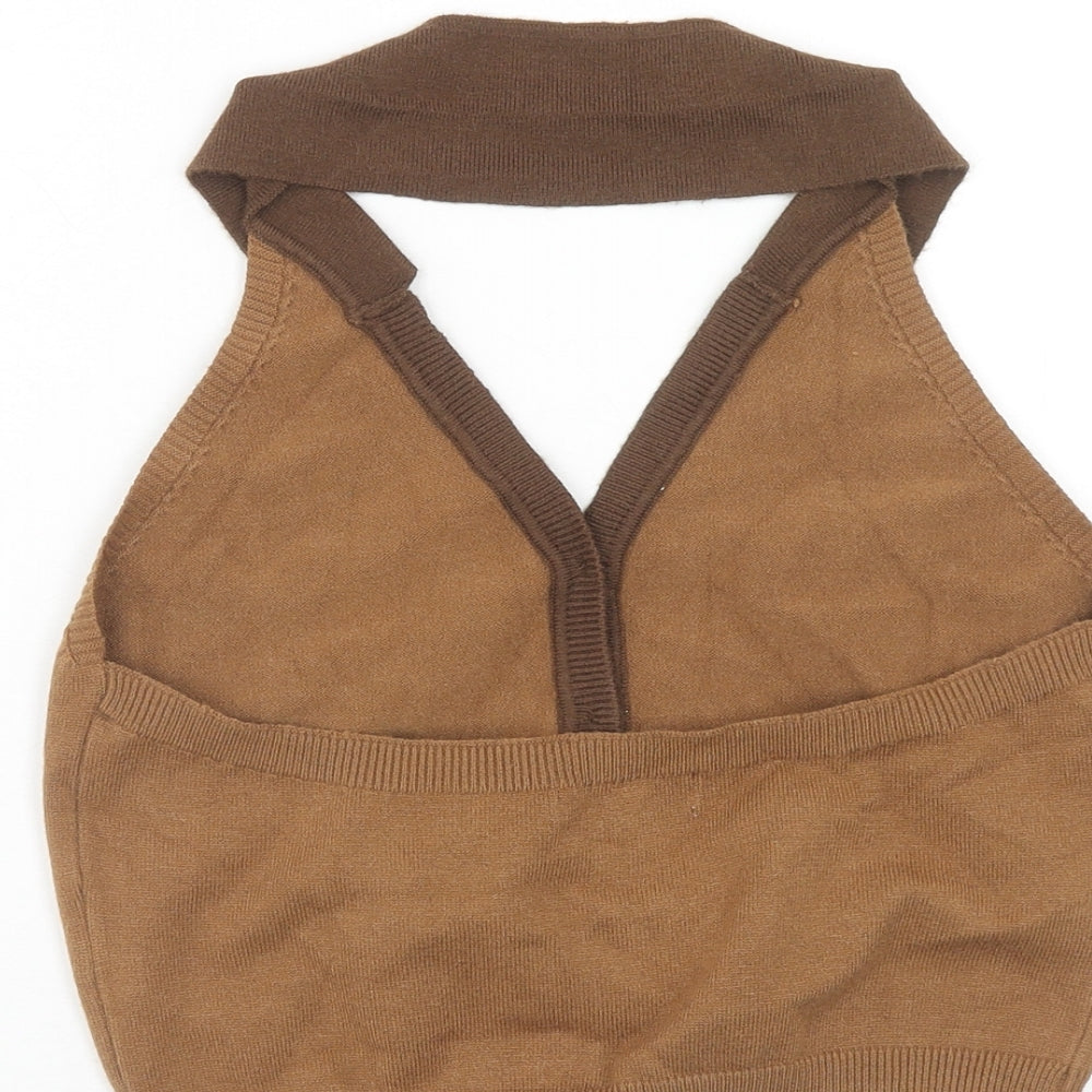 Womens UK Size M ROMWE Brown Cropped Tank