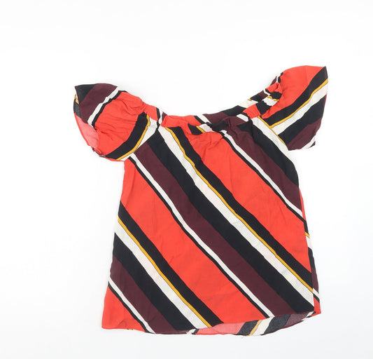 F&F Womens Multicoloured Striped Viscose Basic Blouse Size 8 Off the Shoulder
