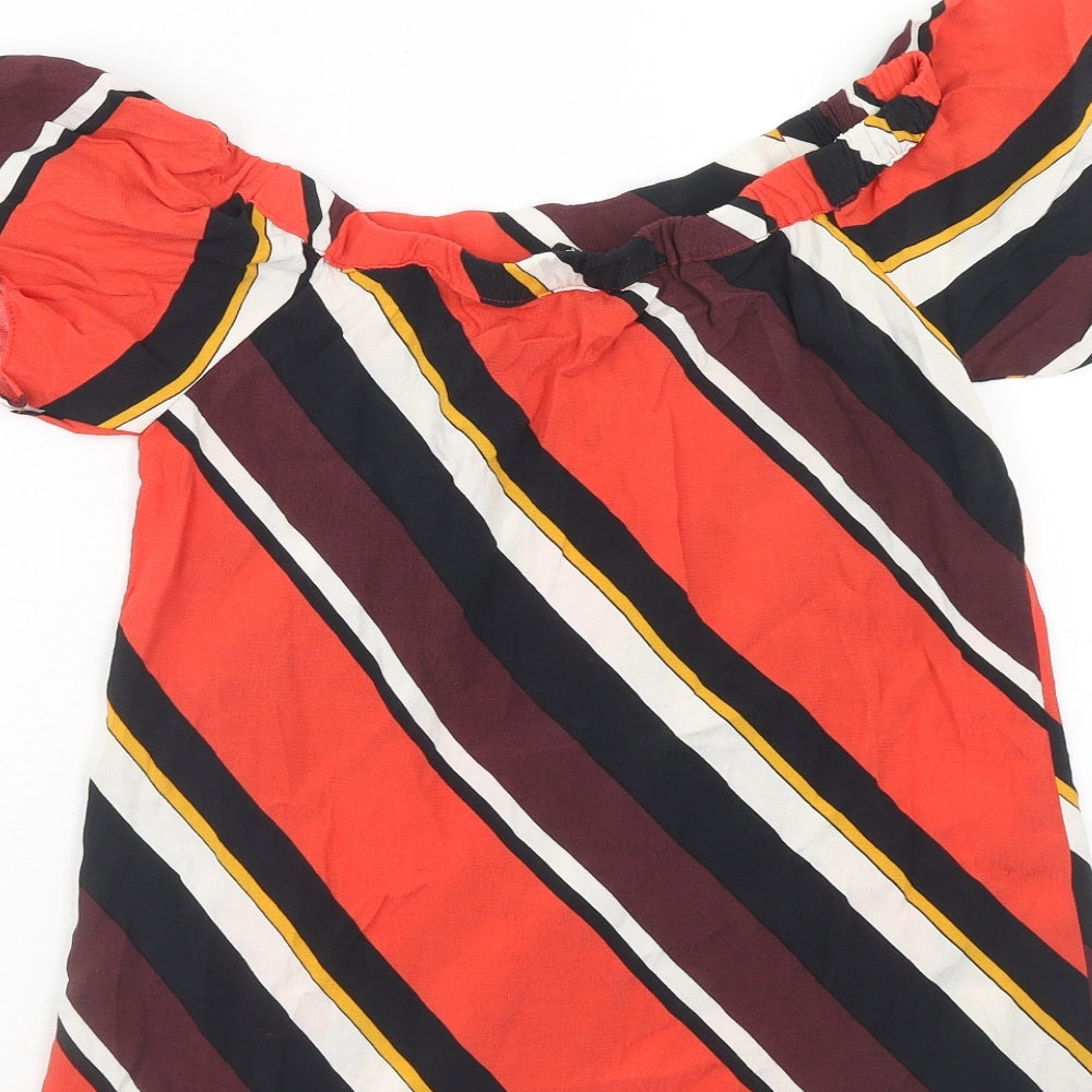 F&F Womens Multicoloured Striped Viscose Basic Blouse Size 8 Off the Shoulder