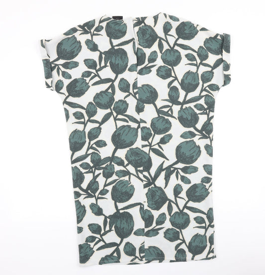 Selected Femme Womens Green Floral Viscose Sheath Size 6 Boat Neck Button