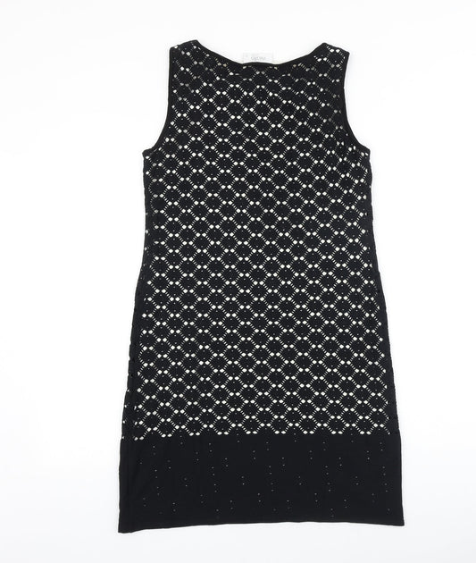 Wallis Womens Black 100% Cotton Shift Size 8 Boat Neck Pullover