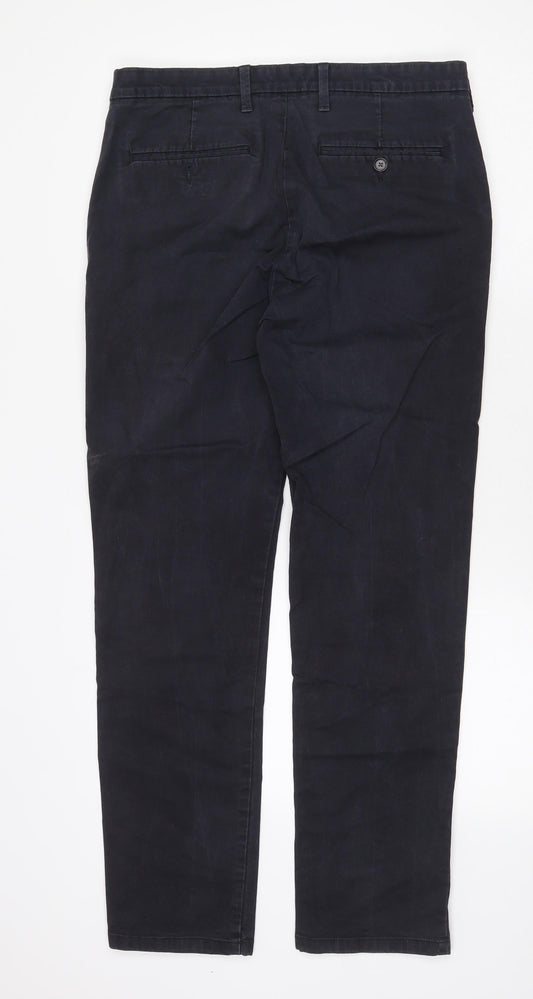 Marks and Spencer Mens Blue Cotton Trousers Size 32 in Regular Zip