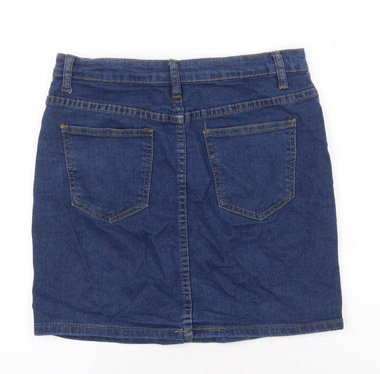 Boohoo Womens Blue Cotton Bandage Skirt Size 10 Zip