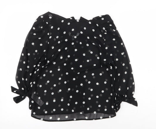 New Look Womens Black Polka Dot Polyester Basic Blouse Size 8 Boat Neck