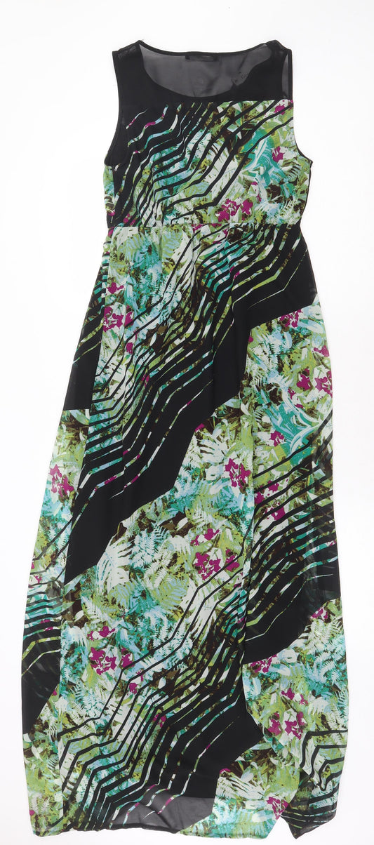 George Womens Green Geometric Polyester Maxi Size 8 Boat Neck Pullover