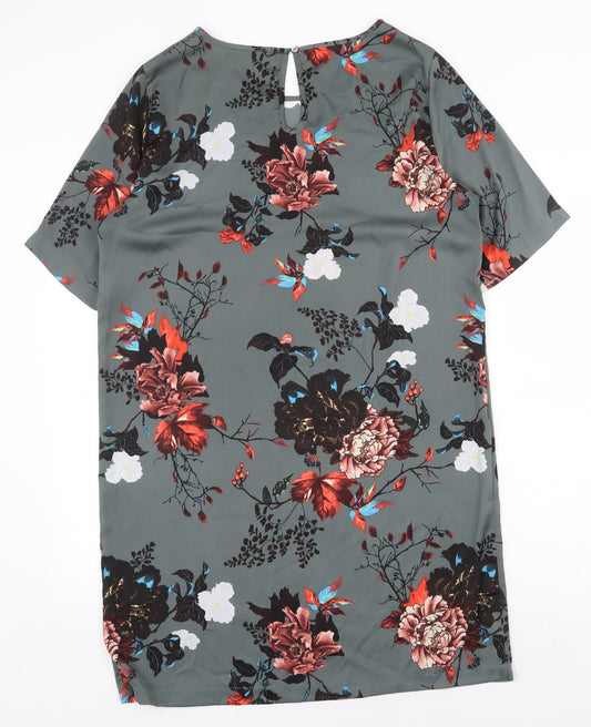 Only Womens Grey Floral Polyester Shift Size 12 Boat Neck Button