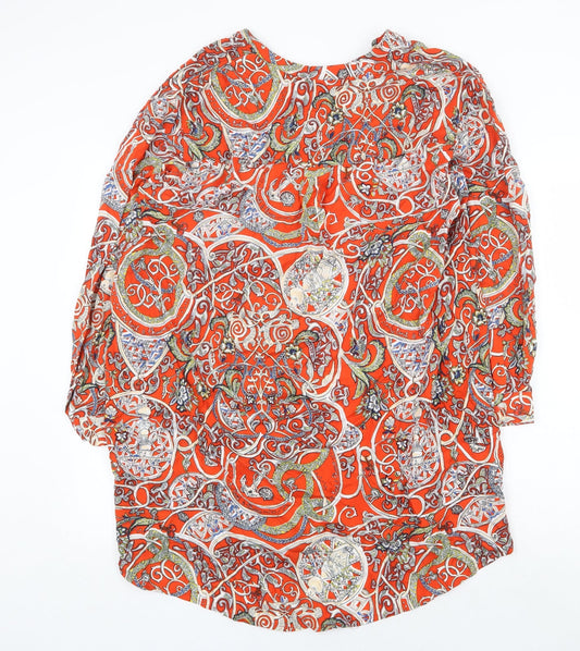 H&M Womens Orange Geometric Viscose A-Line Size 6 V-Neck Pullover