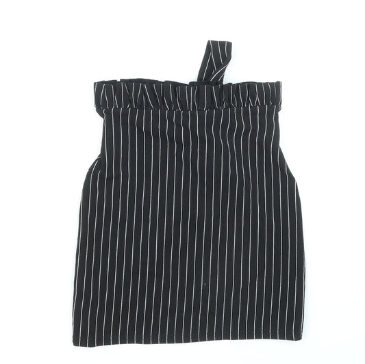 PRETTYLITTLETHING Womens Black Striped Polyester Straight & Pencil Skirt Size 4