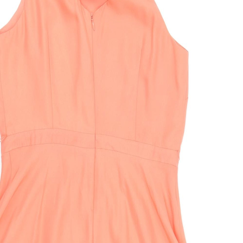 Oasis Womens Pink Polyester Fit & Flare Size 10 Round Neck Button