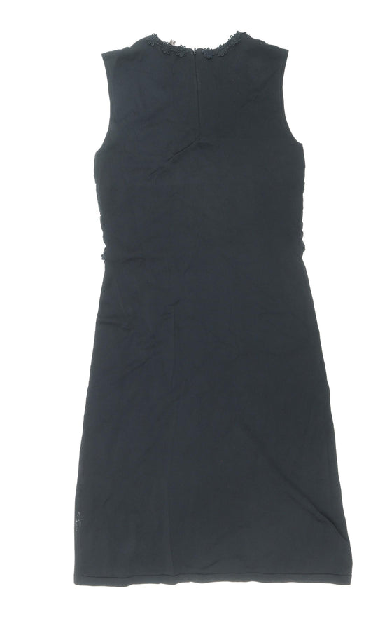 Phase Eight Womens Black Viscose Pencil Dress Size 10 Boat Neck Zip - Lace Top