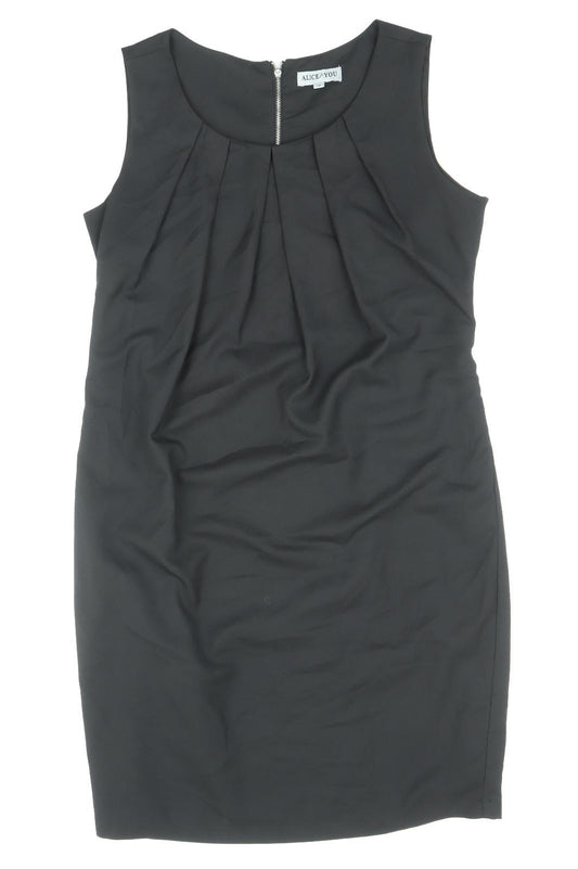 Alice & You Womens Black Polyester Pencil Dress Size 12 Boat Neck Zip - Pleat Detail