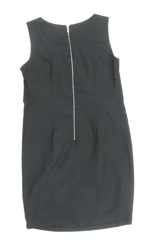 Alice & You Womens Black Polyester Pencil Dress Size 12 Boat Neck Zip - Pleat Detail