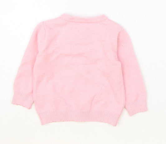 Nutmeg Girls Pink Viscose Cardigan Jumper Size 3-6 Months Button - Rabbit