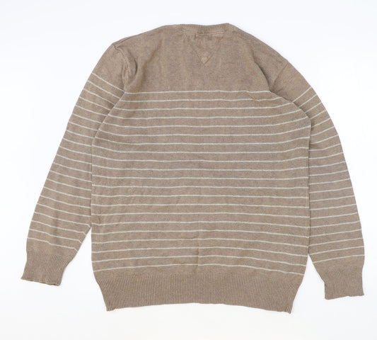 Matalan Mens Brown V-Neck Striped Acrylic Pullover Jumper Size L Long Sleeve