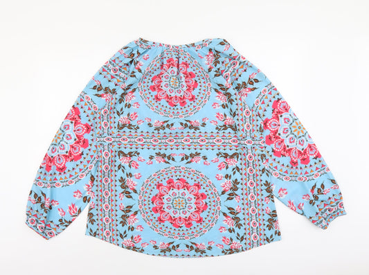 SheIn Womens Blue Floral Polyester Basic Blouse Size M V-Neck